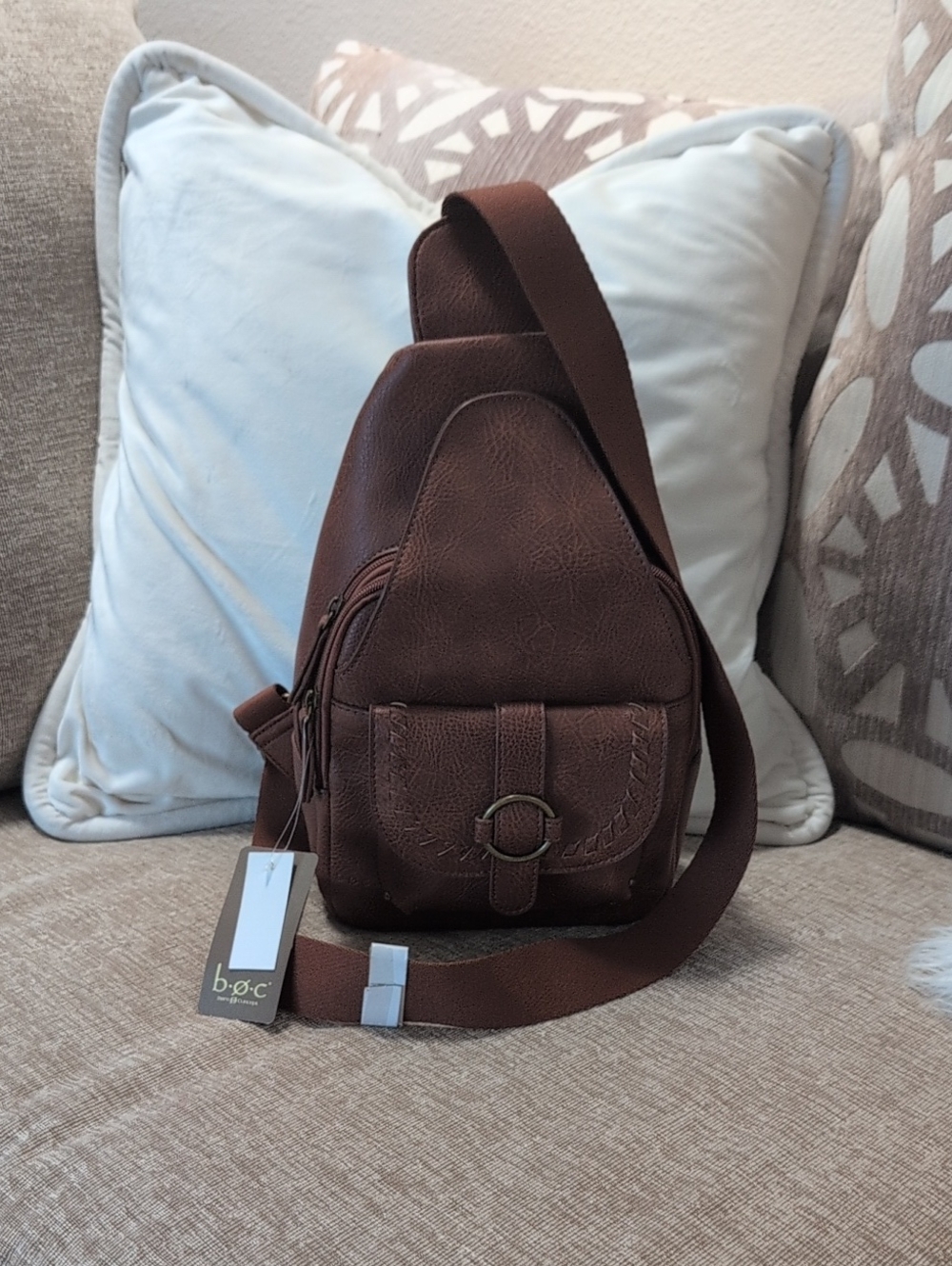 b.o.c. Brown Faux Leather Sling Belt Bag Brand New
